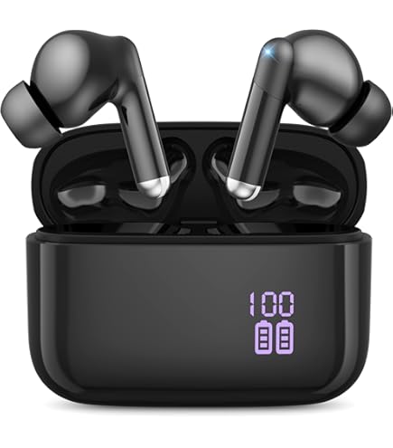 ブラック ワイヤレスイヤホン LEDディスプレイ付き Amazon.co.jp: ワイヤレスイヤホン LEDディスプレイ付き